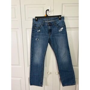 Aeropostale‎ Essex Straight Leg Jeans Mens 33x32 Med Wash Distressed Blue Denim